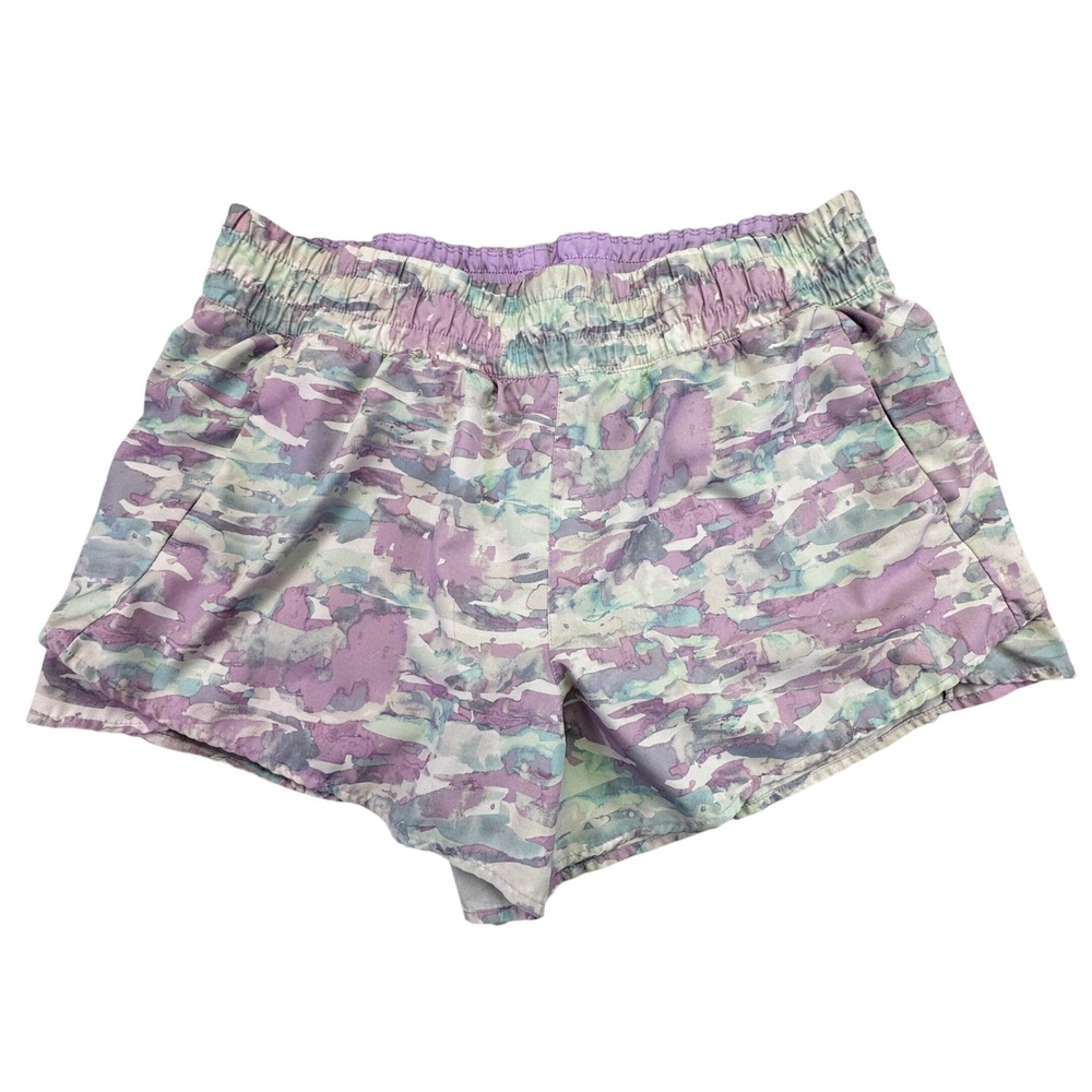 Avia Shorts Women's Size XL 16-18‎ Athletic Purple Camo Elastic Waist Zip Pocket